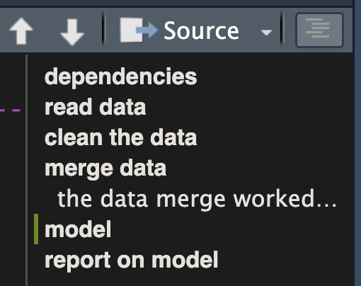 the outline in RStudio