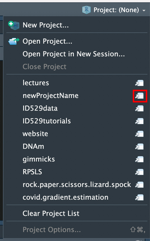 open the project from RStudio dropdown in a new 
window using the small button on the right