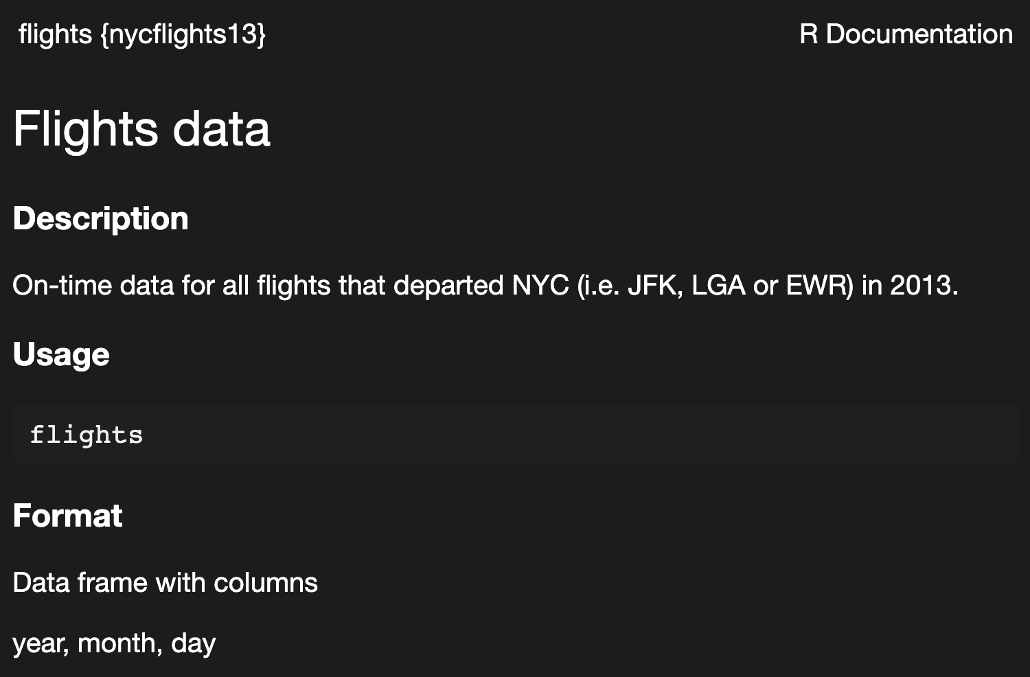doc pages for flights dataset