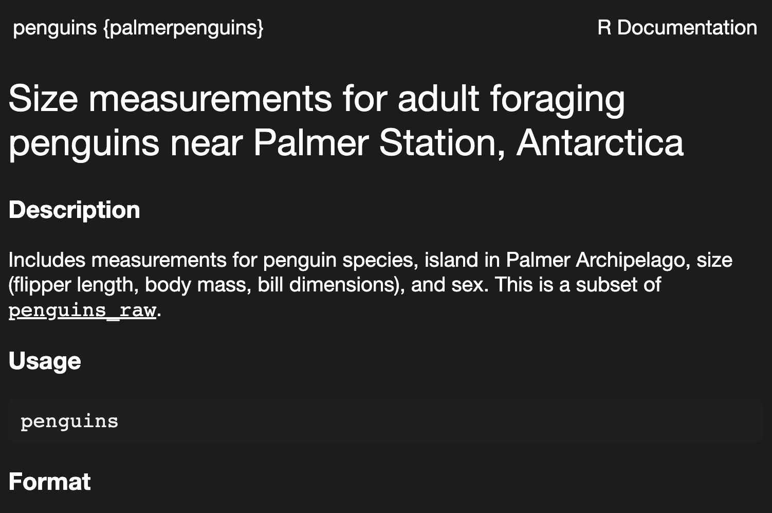 doc pages for penguins dataset