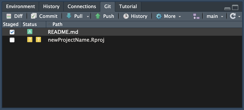 adding files can be done in the git panel in rstudio just by checking the box next to them