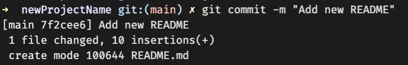 a screenshot of calling `git commit -m 'add new readme'` on the command line