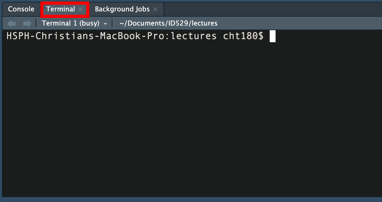 the terminal 
tab is located next to the Console in RStudio