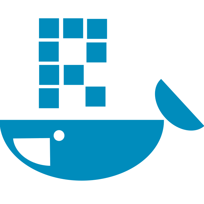 a modified docker sticker with R written above it